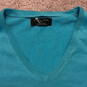 Zara Blue V-Neck Knit Sweater
